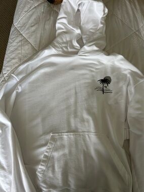 American Eagle Outfitters White Hoodie with Black Palm Graphic